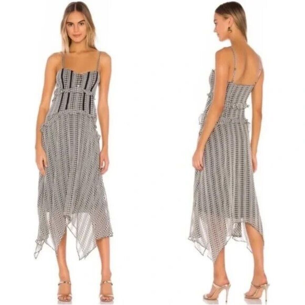 Tularosa Lenna Womens S Black White Plaid Chiffon Asymmetrical Midi Day SunDress